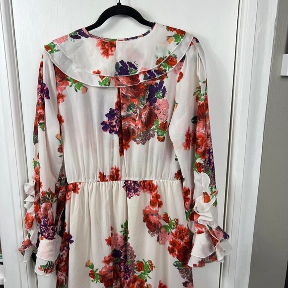 Une âmi White Floral Ruffle Maxi Dress – Long Sleeve, Side Slit, Size Large - Picture 7 of 8